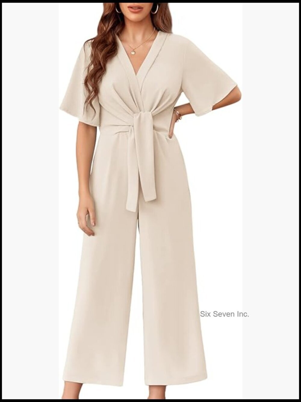 Wide Leg Jumpsuit Short Sleeve Tie Knot Front Flowy Romper